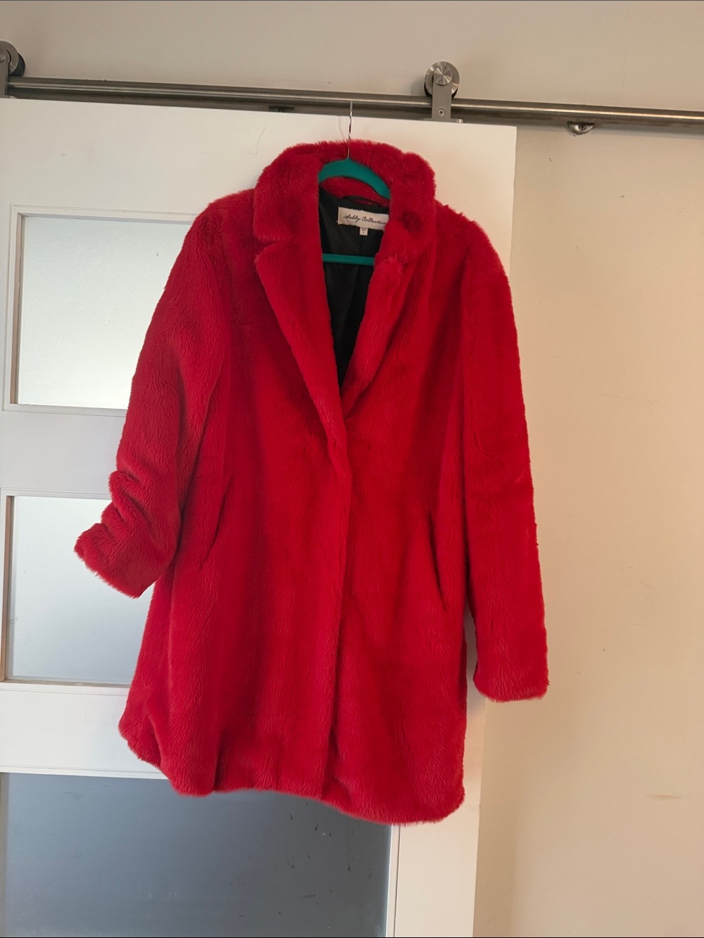 Bold Red Faux Fur Teddy Coat by Unbranded